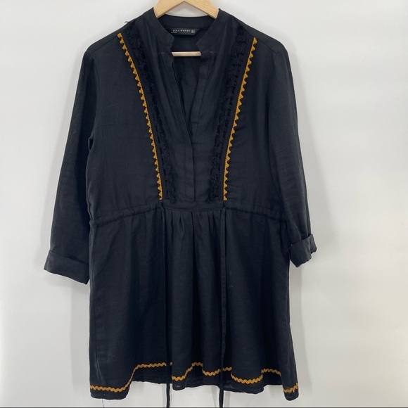 Zara Woman Boho Linen Tunic Pompom Detail Whimsygoth Nature Size XS - Picture 4 of 8